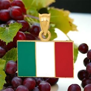 14k Yellow Gold Solid Enameled Italy Flag Charm Necklace Pendant Green White Red